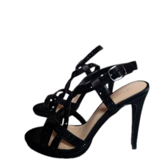 Le Chateau Strappy Black Glitter Sandals Stiletto Heels size 6 - Picture 11 of 11